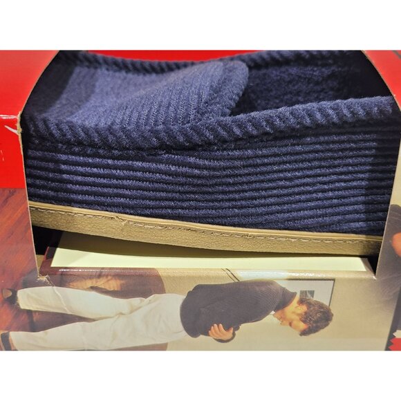 New Mens Dearfoams Comfort Slippers 13 Navy Blue Corduroy Moc Machine Washable - Picture 2 of 5